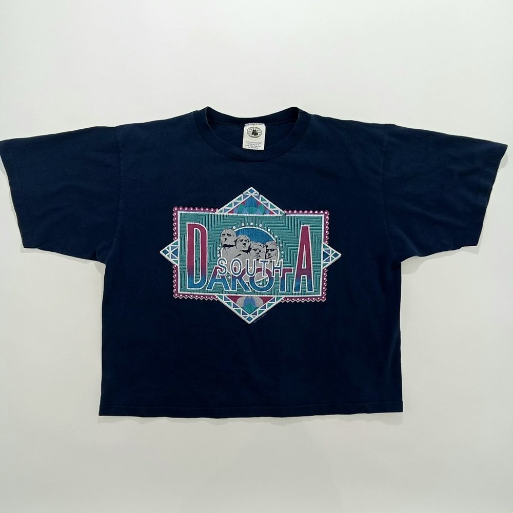 Vintage 90s South Dakota Belly T Shirt Adult One Size Navy Blue Mount Rushmore